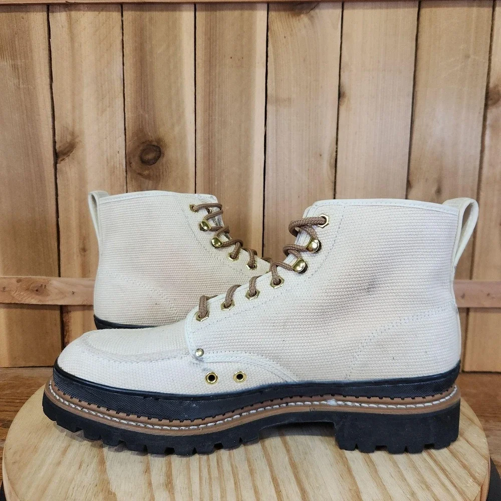 Vintage Georgia Work Combat Boots Mens 11 Beige Canvas Steel Toe Oil Resistant